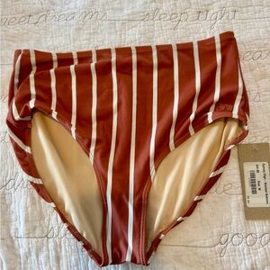 NWT Albion Fit High-Waist Striped Bikini Bottoms - Rust & Cream